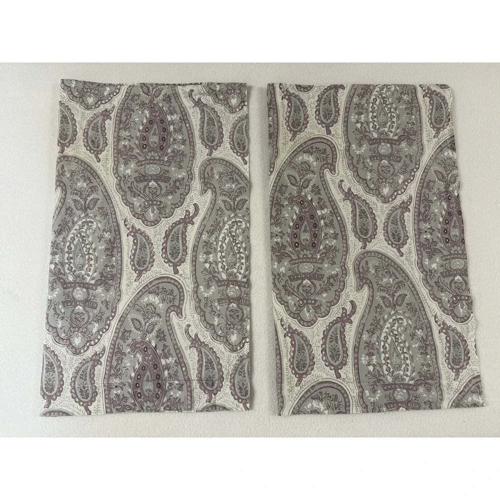 Pottery Barn Ashlyn‎ Shams Paisley Purple Gray 100% Organic Cotton Standard SZ 2
